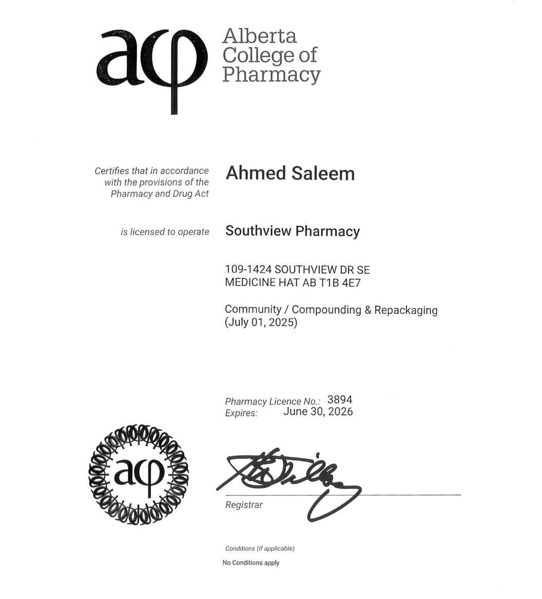 Gourlay's Clinic Pharmacy license document